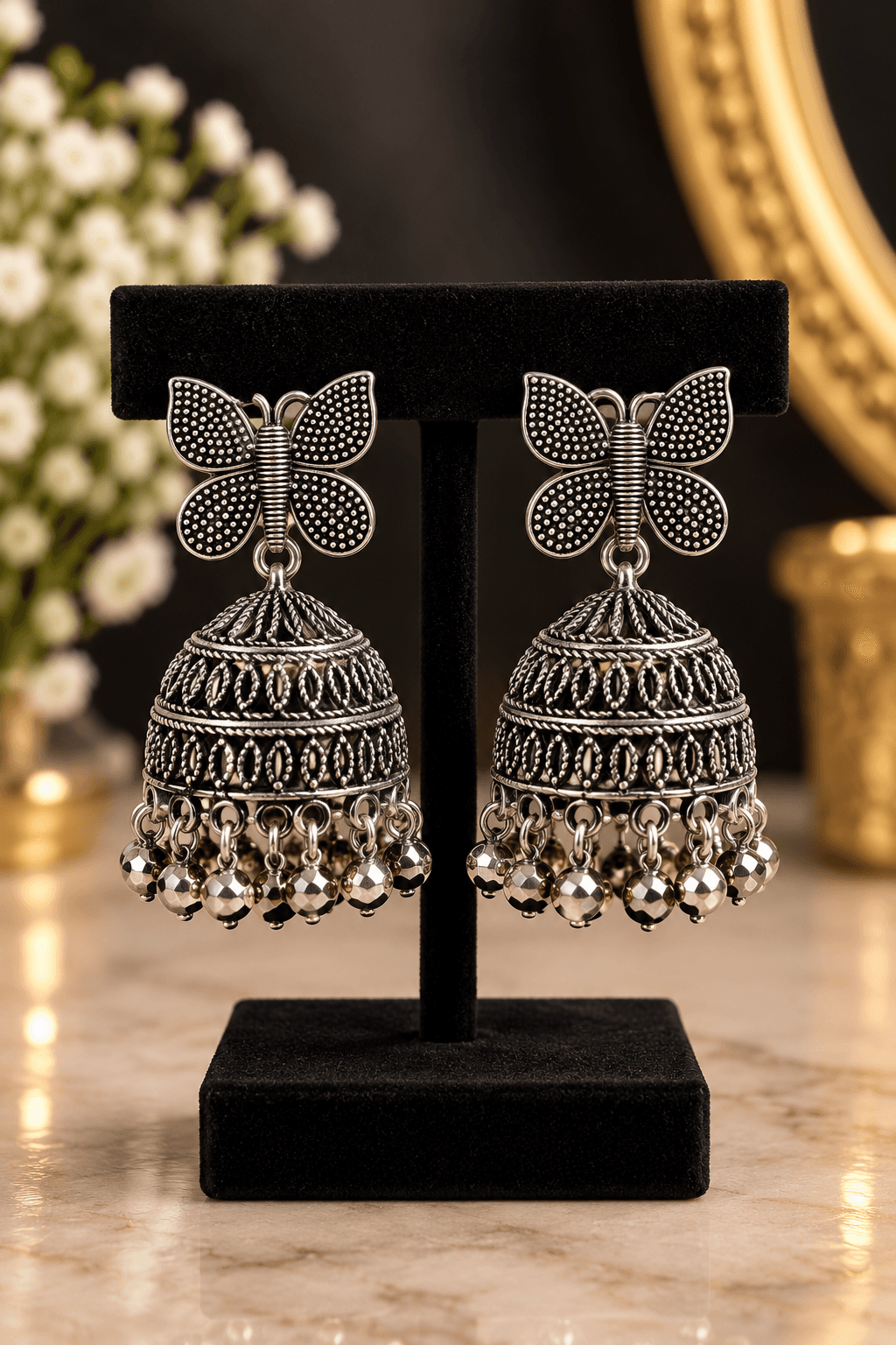 Jhumka silver butterfly